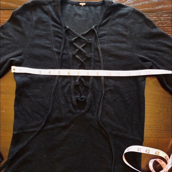Free People Black Long Sleeve Lace Up Top - Picture 4 of 8